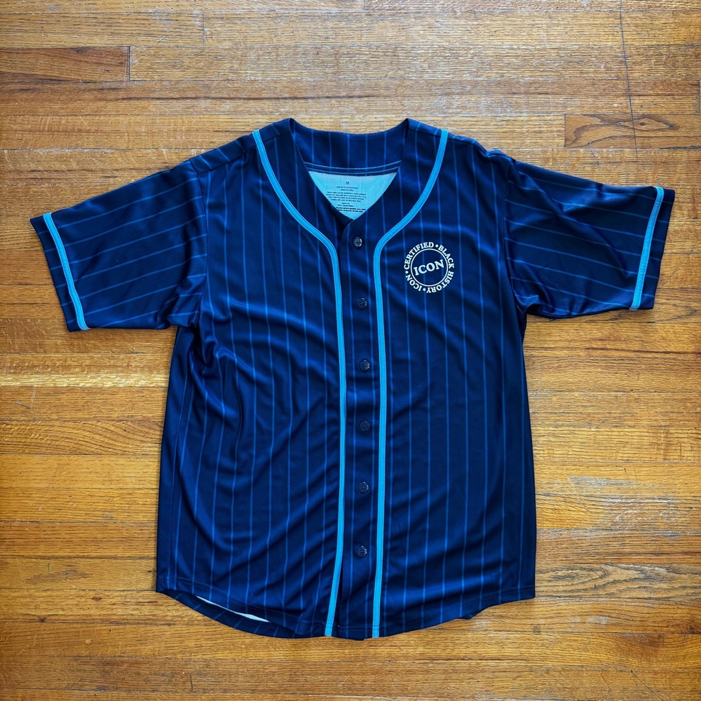 Black History Martin Luther King Jr. Baseball Jersey Men's‎ Size M Navy Stripe